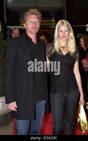 (Dpa) - ex campione del tennis Boris Becker e top-model Claudia Schiffer Foto della premiere del film tedesco '666' a Monaco di Baviera, 29 gennaio 2002. Accanto a molte altre celebrità, Schiffer e Becker appaiono nel film, il quale è basato su un dramma dal poeta tedesco Goethe. Foto Stock