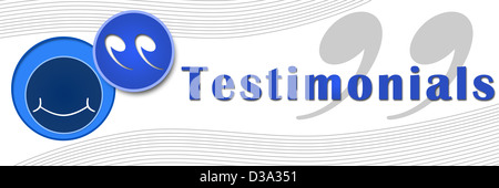 Testimonials banner blu Foto Stock