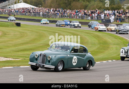 1954 Jaguar Mk VII con autista Tom Harris durante la St Mary's Trophy gara al 2012 Goodwood, Sussex, Regno Unito. Foto Stock