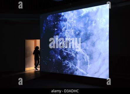 Berlino, Germania. 14 febbraio 2013. L'installazione' strano linee e distanze' dell artista canadese Joshua Bonnetta, parte del gruppo mostra 'onde particelle vs' che è presentato nella sezione Berlinale Forum "Ampliato", si è visto all'silenzioso kulturquartier verde, l'ex "Krematorium nozze", durante la 63a edizione annuale Festival Internazionale del Cinema di Berlino, Berlino, Germania, 14 febbraio 2013. Foto: Britta Pedersen/dpa/Alamy Live News Foto Stock
