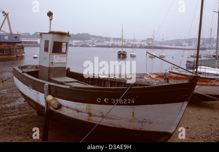 La pesca costiera in barca per la vendita, Bretagna Francia Foto Stock