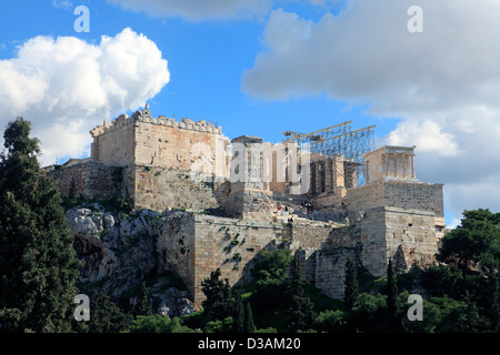 Grecia Atene plaka vista sull'Acropoli dal areopago rock Foto Stock