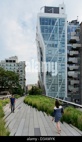 Highline Park fotografie nel distretto di indumento, Chelsea, Manhattan NYC, STATI UNITI D'AMERICA Foto Stock