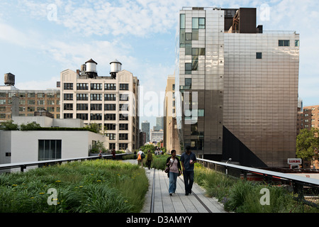 Highline Park fotografie nel distretto di indumento, Chelsea, Manhattan NYC, STATI UNITI D'AMERICA Foto Stock