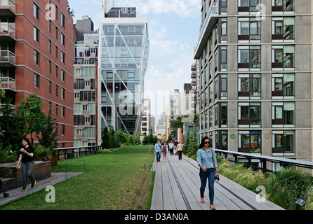 Highline Park fotografie nel distretto di indumento, Chelsea, Manhattan NYC, STATI UNITI D'AMERICA Foto Stock