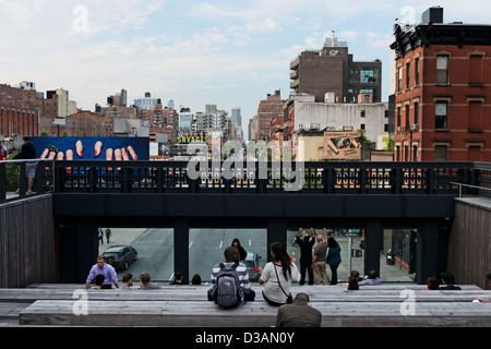 Highline Park fotografie nel distretto di indumento, Chelsea, Manhattan NYC, STATI UNITI D'AMERICA Foto Stock