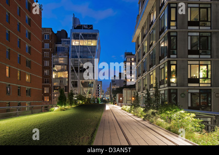 Highline Park fotografie nel distretto di indumento, Chelsea, Manhattan NYC, STATI UNITI D'AMERICA Foto Stock