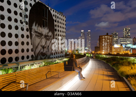 Highline Park fotografie nel distretto di indumento, Chelsea, Manhattan NYC, STATI UNITI D'AMERICA Foto Stock