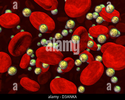 3d reso illustrazione di cellule del sangue con goccioline Foto Stock