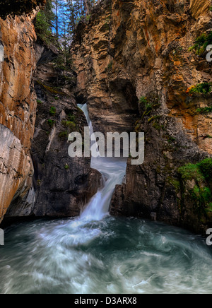 Cascata cade whitewater Johnston Creek Canyon Johnston Bow Valley Parkway il Parco Nazionale di Banff Alberta Canada Foto Stock