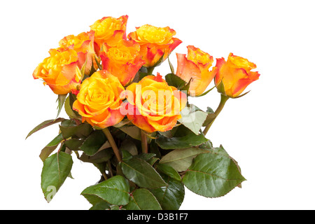 Bouquet di rosso e giallo rose fiori isolati su bianco Foto Stock