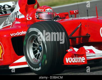 (Dpa) - tedesco di formula one champion Michael Schumacher gare nella sua Ferrari durante i corsi di formazione di qualifica a Suzuka, in Giappone, 12 ottobre 2002. Foto Stock