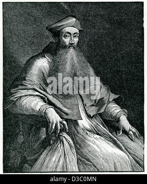 Vintage dopo incisione di Sebastiano del Piombo, del Cardinale Reginald Pole, un cardinale inglese della Chiesa Cattolica Foto Stock