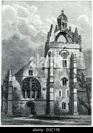 Fronte ovest del King's College di Aberdeen, costruito 1494. Con la cappella della corona visibile della torre Foto Stock