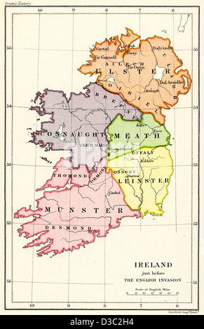 Vintage map di Irlanda appena prima della invasione inglese Foto Stock