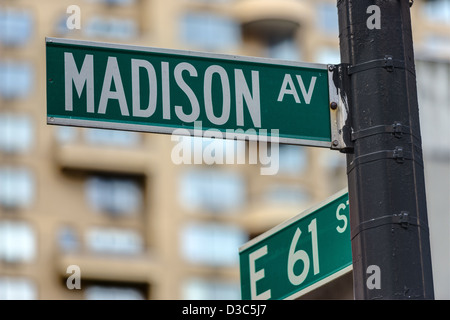 Madison Avenue Street Sign in New York City Manhattan District USA Foto Stock