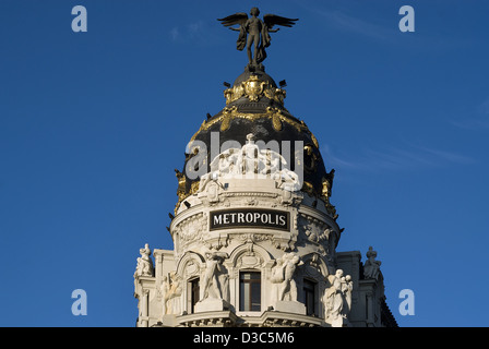 Madrid, Spagna, l'Edificio Metropolis sulla Gran Via Foto Stock