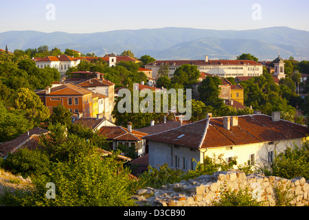 La Bulgaria, Plovdiv, la Città Vecchia vista dal Nebet Tepe complesso archeologico, Preghiera Hill, la città punto più alto Foto Stock