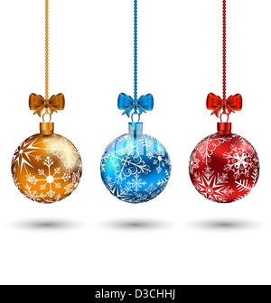 Illustrazione Natale palline multicolore con archi isolati su sfondo bianco Foto Stock