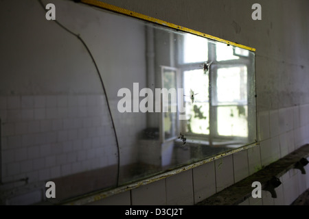 Dölln lordo, Germania, con fori di proiettile in uno specchio Kasernengebaeude Foto Stock
