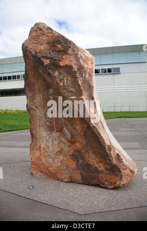 Motivo aborigena dal territorio del Nord - Spirito Guerriero figura 'Nabuyu' copiato da Ubirr Rock, luogo di riconciliazione Canberra Foto Stock