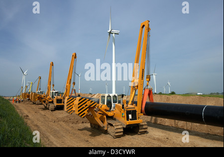 Schulzendorf, Germania, pagina albero sollevatore caterpillar un Teilstueck l'Opal gas pipeline Foto Stock