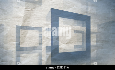 Abstract blu 3d illustrazione di costruzione su una vecchia carta grigia Foto Stock