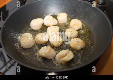 Le capesante alla griglia fritto in padella Foto Stock