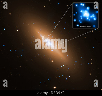 L'Osservatorio radiografico Chandra della NASA ha catturato immagini di gas che fluiscono verso un buco nero nella galassia NGC 3115. La scoperta fornisce informazioni sul comportamento del materiale vicino ai buchi neri e sul loro impatto sullo spazio circostante. Foto Stock