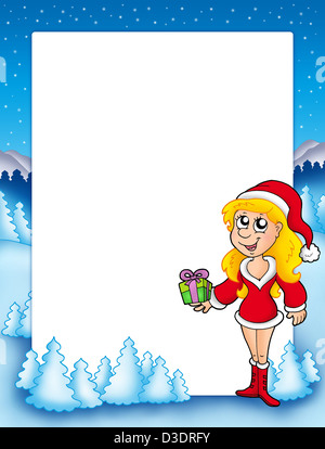 Telaio di natale con cute girl - Illustrazione a colori. Foto Stock