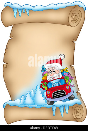 Inverno pergamena con Babbo Natale 3 - Illustrazione a colori. Foto Stock