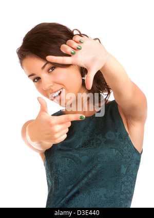 Giovane donna rendendo il telaio a mano Foto Stock