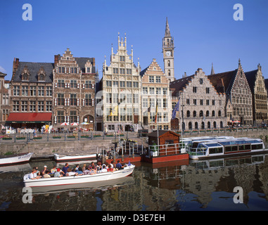 Canal Boat Quay, il Graslei, Gand (Gand), provincia delle Fiandre Orientali, Regno del Belgio Foto Stock