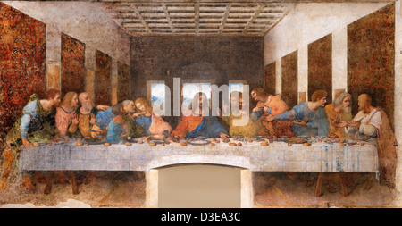 Leonardo da Vinci, l'Ultima Cena 1494-98 Milano, Convento di Santa Maria delle Grazie. Tempera su gesso, pece e mastice. Foto Stock