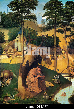 Hieronymus Bosch, la Tentazione di Sant Antonio 1500-1525 Olio su pannello. Il Museo del Prado, Madrid, Spagna Foto Stock