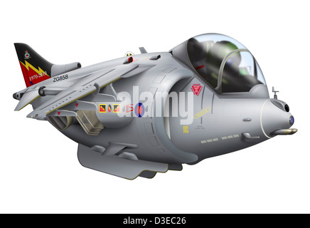 Cartoon illustrazione di un Royal Air Force Harrier aereo jet. Foto Stock
