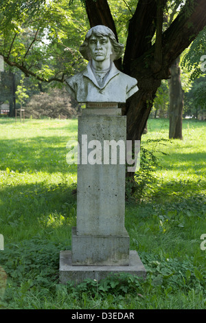 Busto di Nicolò Copernico nel Parco Jordana, Cracovia in Polonia Foto Stock