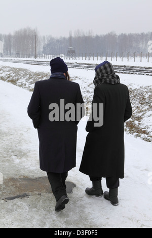 I visitatori di Birkenau (Auschwitz II) Campo di concentramento, parte di Auschwitz-Birkenau Museo di Stato a Oswiecim, Polonia. Foto Stock
