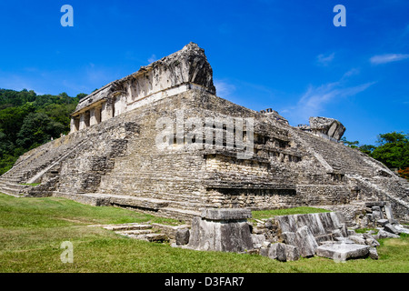 Vista posteriore del palazzo. Palenque, Messico Foto Stock