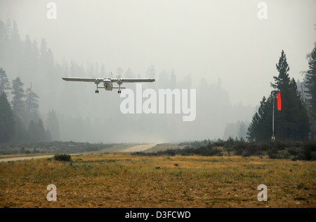 Britten-Norman Islander decollo dall'Indian Creek pista di atterraggio per aerei in Idaho Frank Church - River of No Return Wilderness. Foto Stock