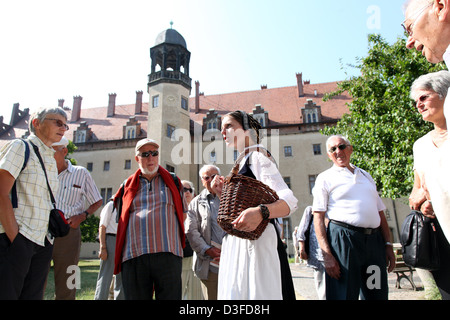 Wittenberg, Germania, Christiane Dalichow vestito come Katharina von Bora in Lutherhof Foto Stock