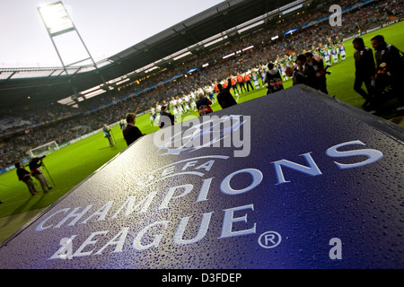 Bremen, Germania, la UEFA Champions League logo prima di una partita presso lo Stadio Weser Foto Stock