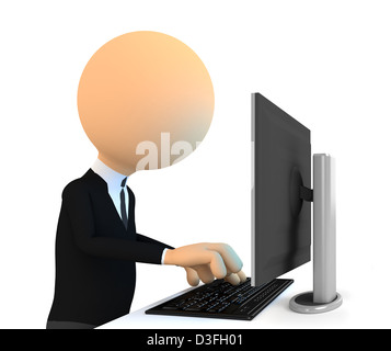 3d carattere lavorando sul computer. Foto Stock