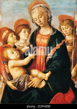 Sandro Botticelli, la Vergine col Bambino e due Angeli e il giovane San Giovanni Battista 1465-1470 Tempera su pannello. Foto Stock