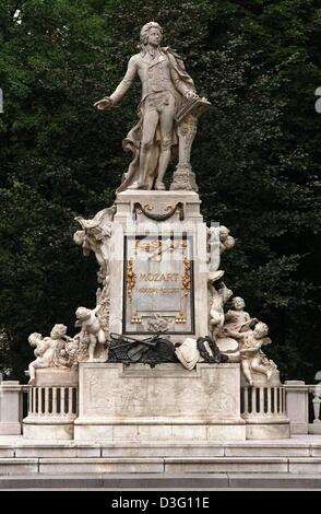 (Dpa file) - Una vista del memoriale del compositore austriaco Wolfgang Amadeus Mozart nel Burggarten (giardini di Castello) a Vienna, Austria, 7 agosto 2000. La statua è stata creata nel 1896 da Victor Tilgner. Mozart è nato il 27 gennaio 1756 a Salisburgo e morì il 5 dicembre 1791 a Vienna. Foto Stock