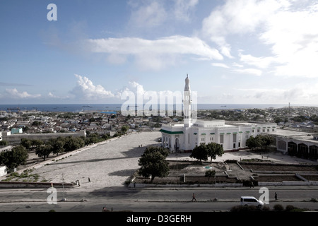 Una vista dall'alto di Mogadiscio presi dall'AMISOM edificio del Parlamento base militare a Mogadiscio, in Somalia. Foto Stock