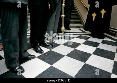 Il piano del famoso bianco e nero corridoio dell Assemblea Generale della Chiesa di Scozia. Foto Stock
