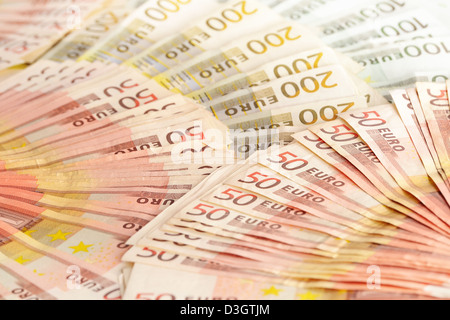 Composizione con le banconote in euro. Unione europea valuta Foto Stock