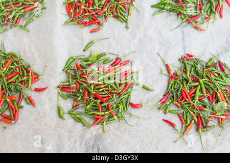 Un sacco di piccante rosso e verde peperoncini piccanti Foto Stock