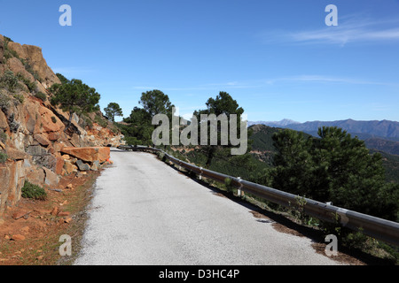 Strada stretta nella Sierra Bermeja montagne, Andalusia, Spagna Foto Stock